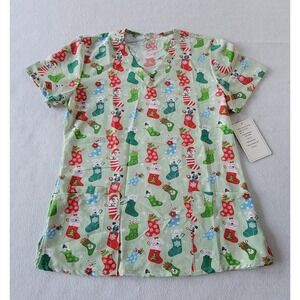 Green Town Scrubs for Women V-Neck Scrub Cat and Dog Christmas Scrub Top - Green